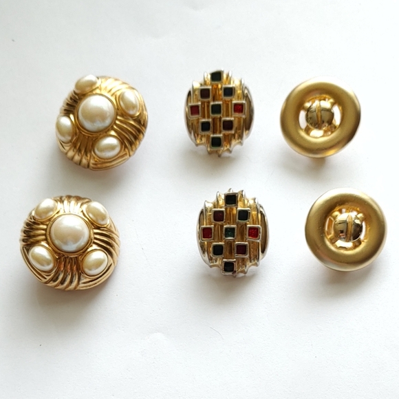 3 Pairs Vintage 80's Clip on Earings Gold Tone - Picture 5 of 6